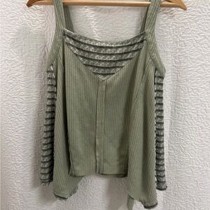 Listicle Olive and Gray Striped Tank Top